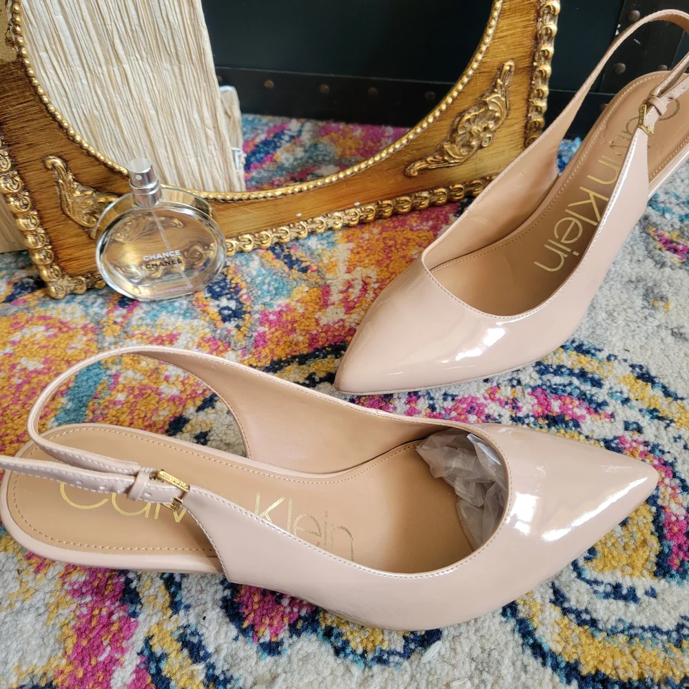 Calvin Klein Nude Patent Gala Slingback Heels - Picture 14 of 14